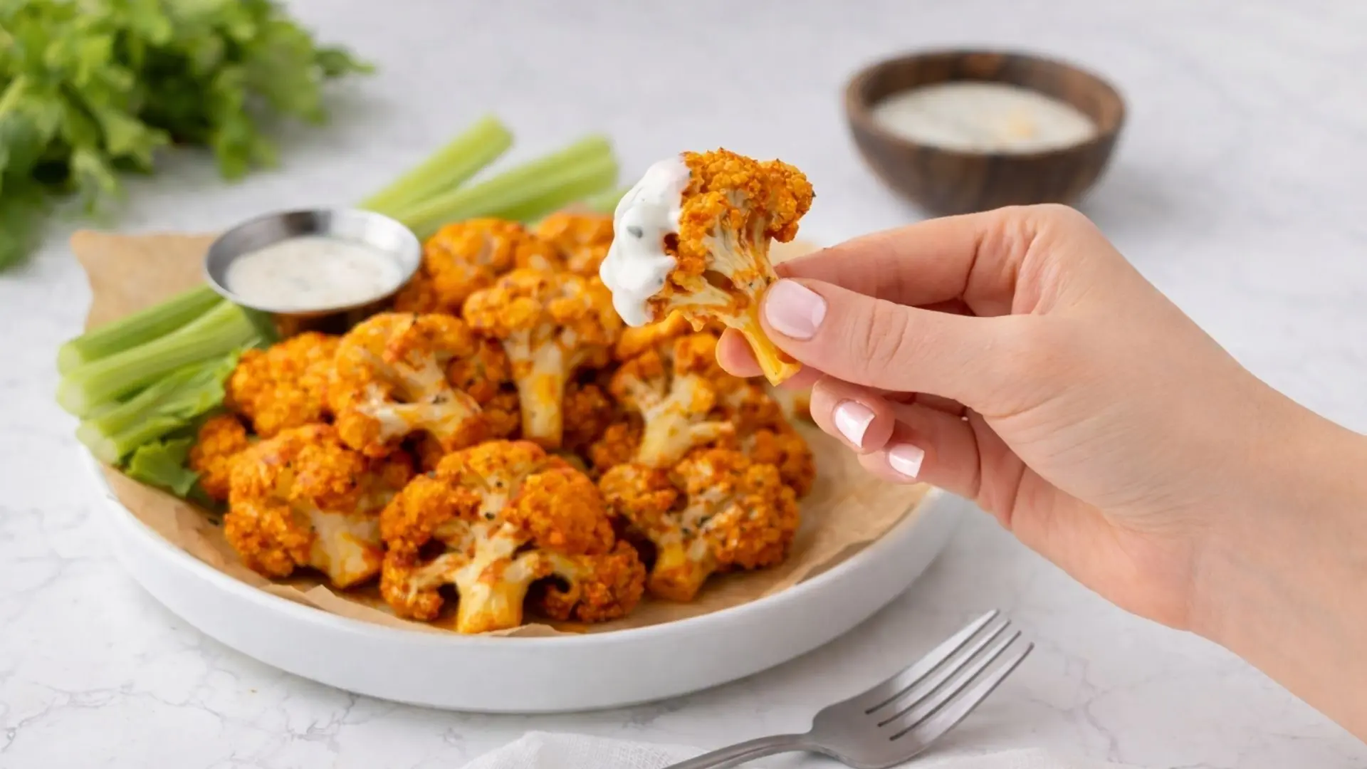 Sheet Pan Buffalo Cauliflower Bites
